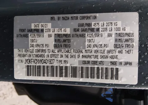 2021 Mazda Cx-5 Carbon Edition z USA, uszkodzony, nr VIN JM3KFACMXM0401807